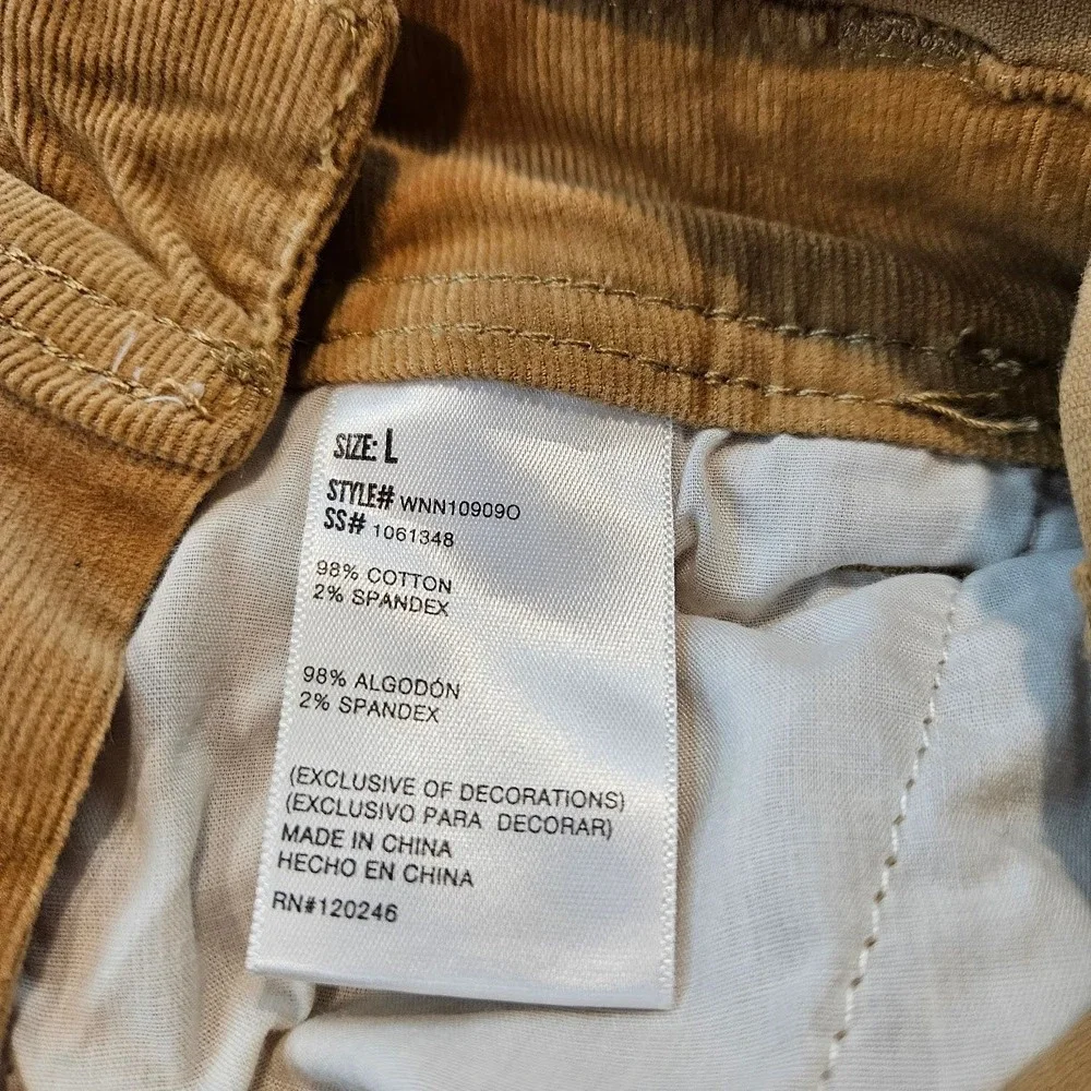 WallFlower Womens Corduroy Overalls Camel Tan Slim Leg Bib Dungarees L